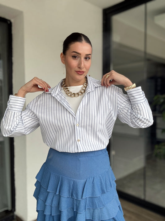 Astarlı Katlı Şort Etek - İNDİGO