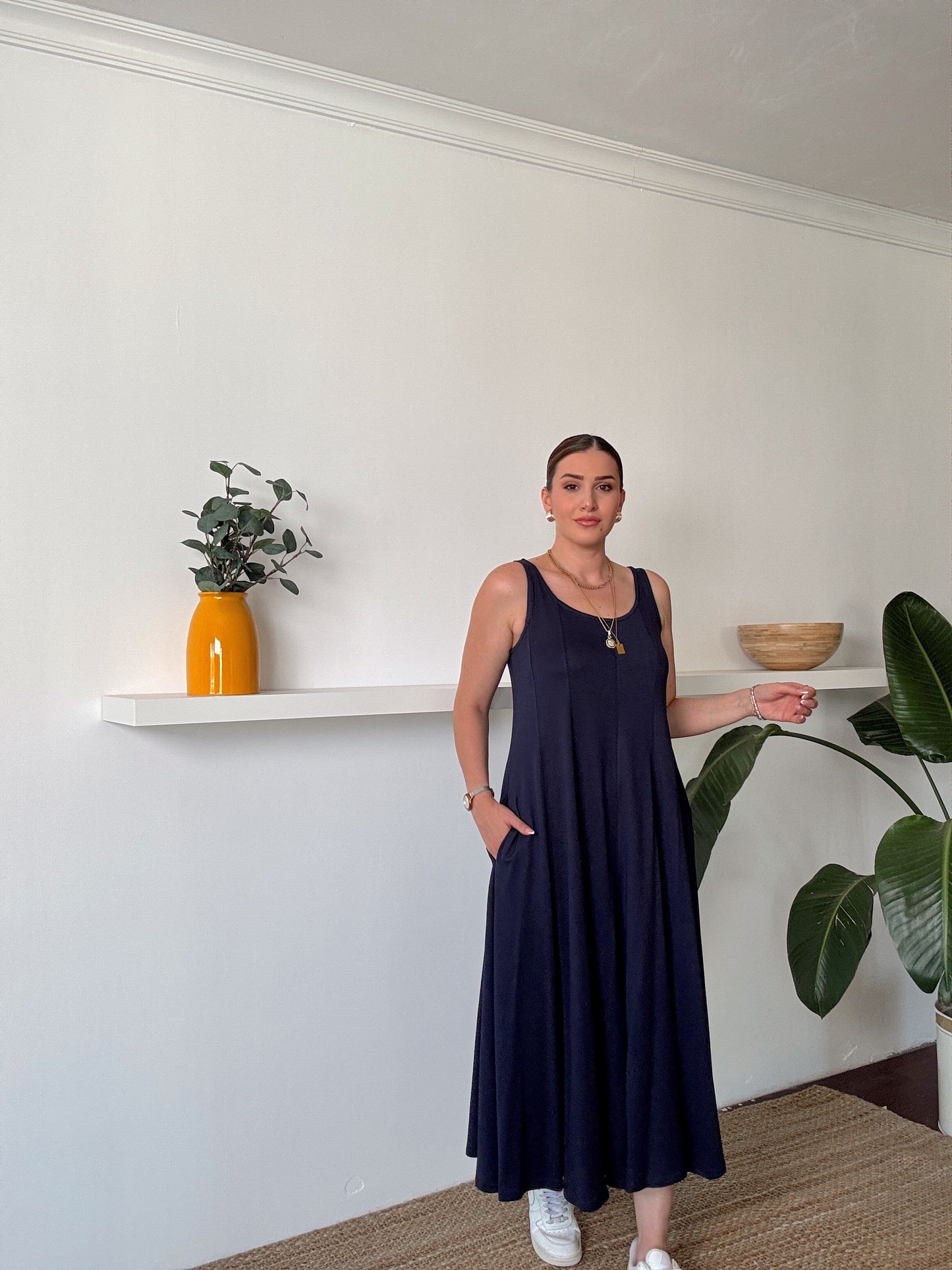 Askılı Modal Kumaş Elbise Lacivert
