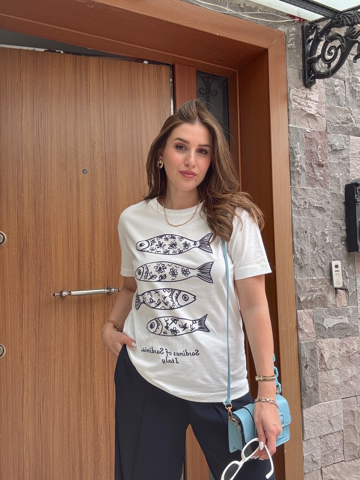FISH baskılı basic tişört BEYAZ