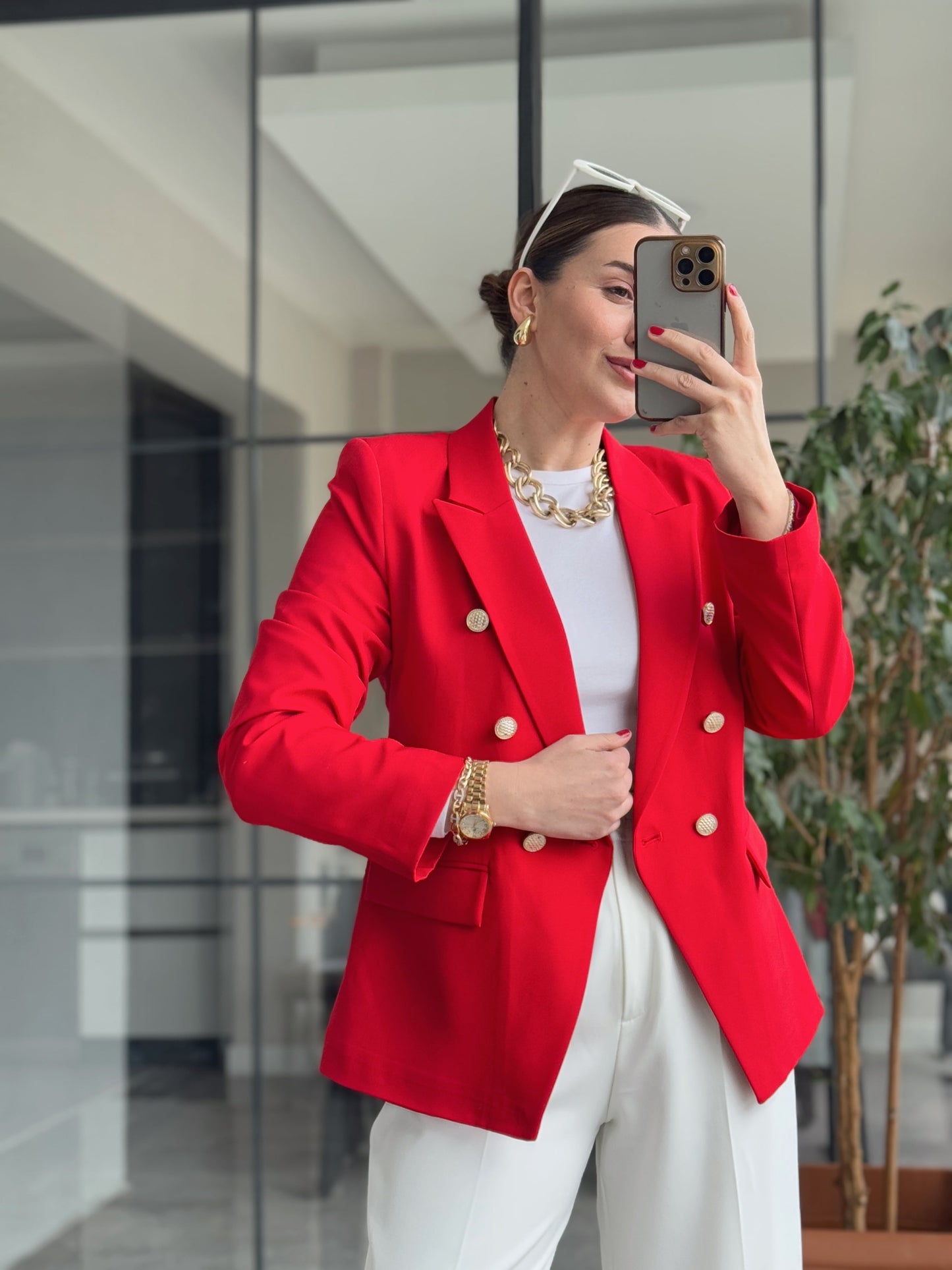 DIANA Düğmeli Astarlı Ceket - KIRMIZI