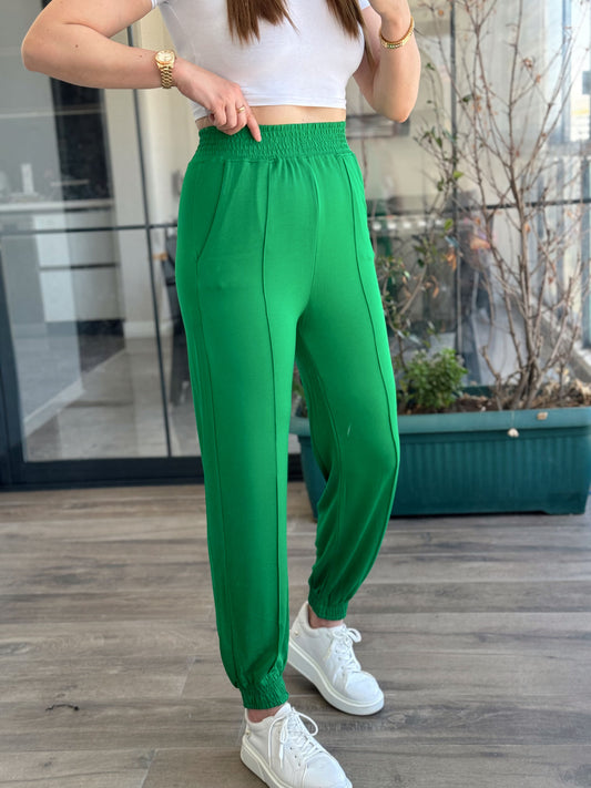 Viskon kumaş likralı pantolon YEŞİL