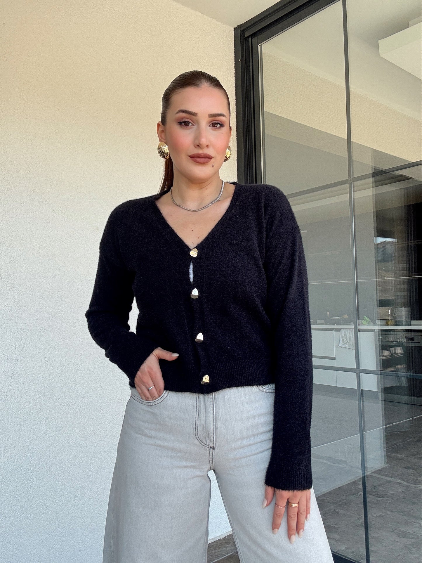 V Yaka yumoş ceket-SİYAH