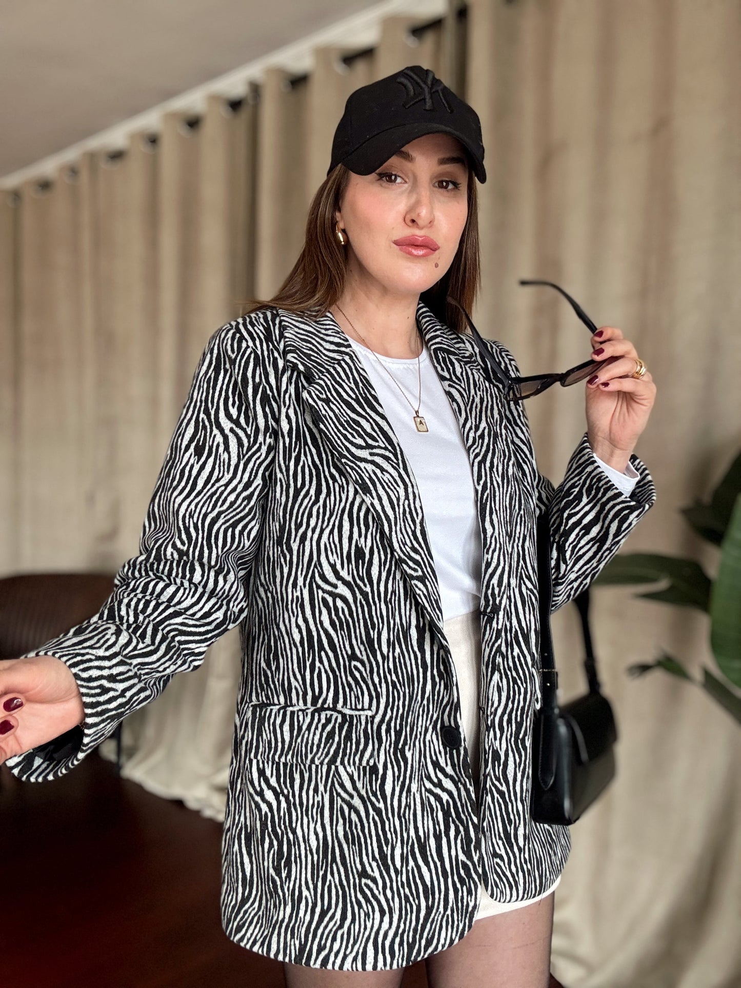 Zebra Desenli Kaşe Ceket - SİYAH