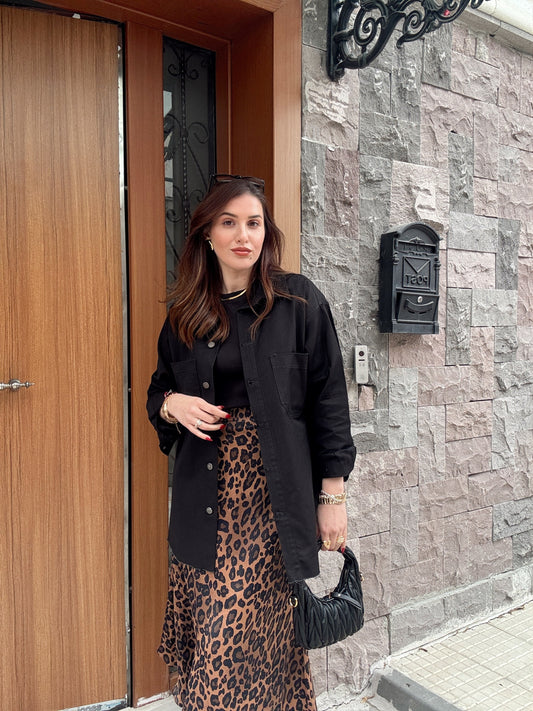 Çift Cep Denim Gömlek Ceket Siyah