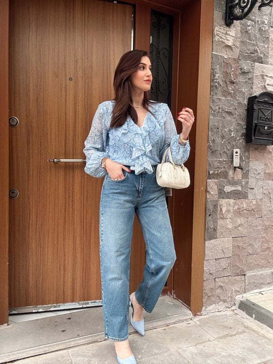 Tintli balon jean MAVİ