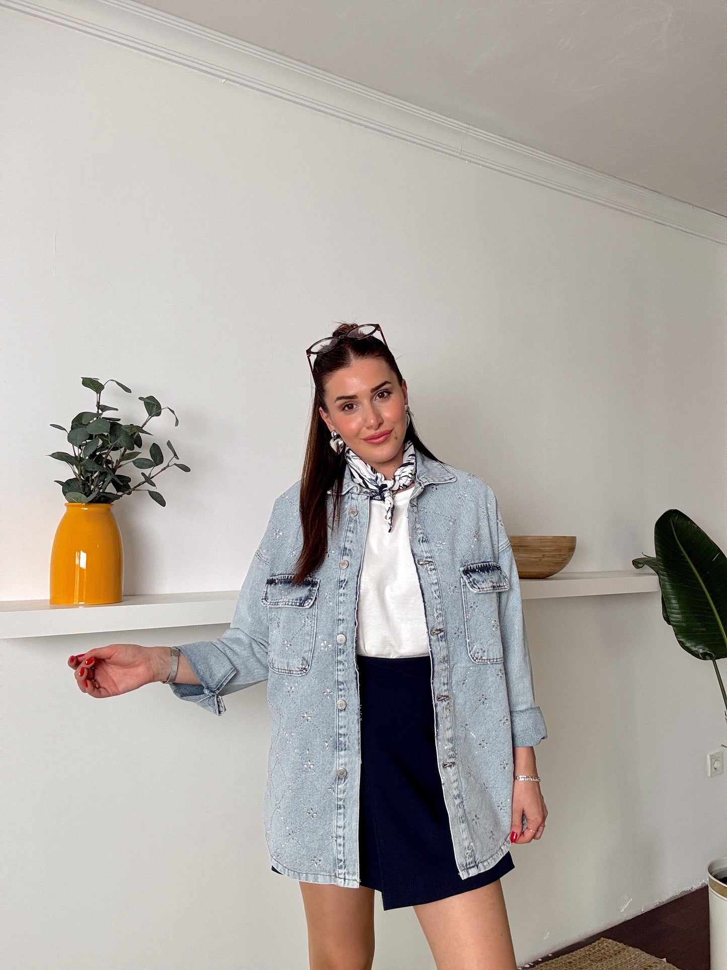 Damla Taşlı Jean Ceket Mavi