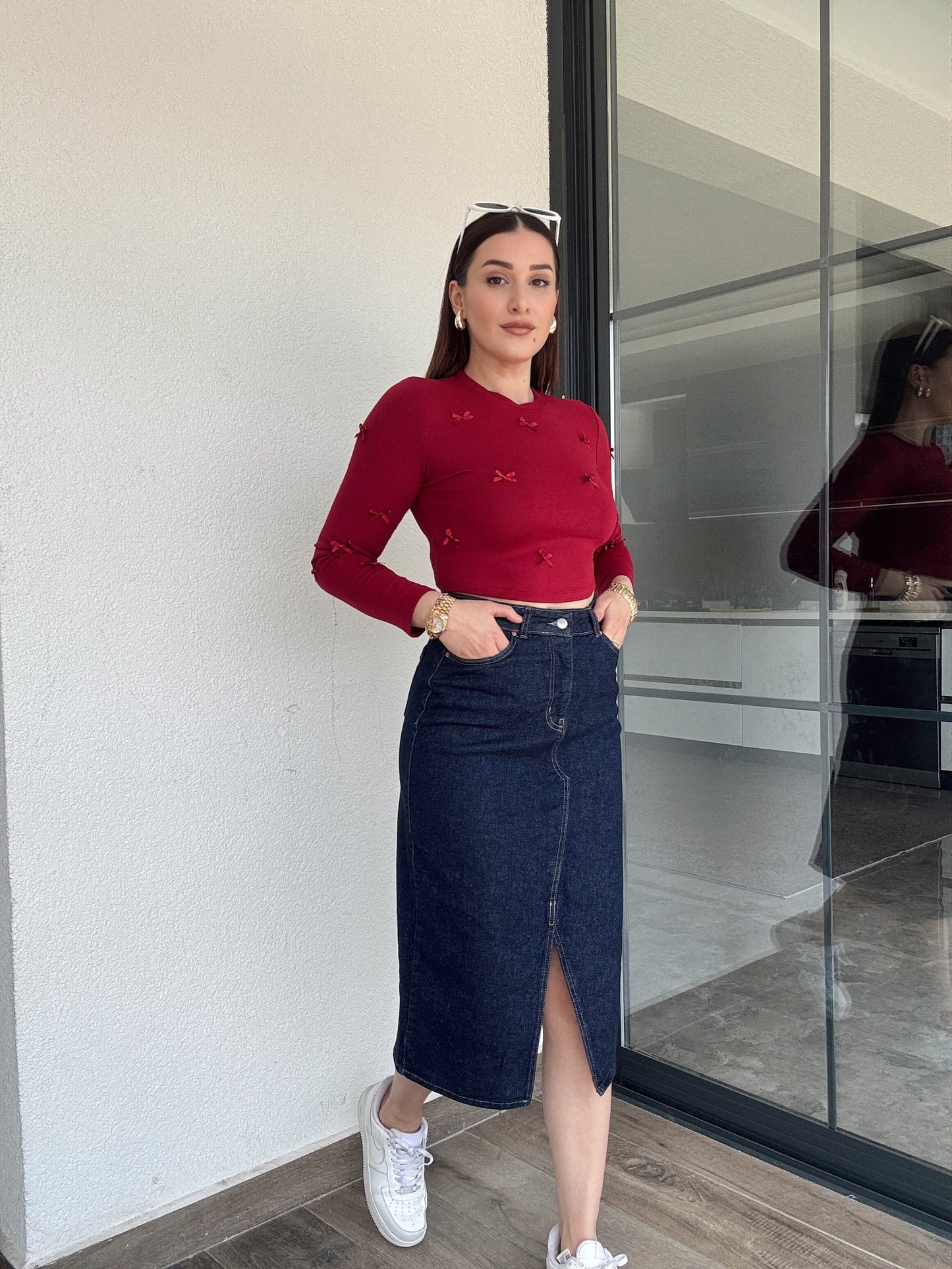 Fiyonklu Crop Bluz BORDO