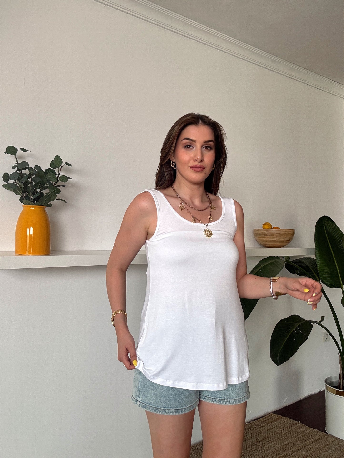 Modal Kumaş uzun atlet Beyaz