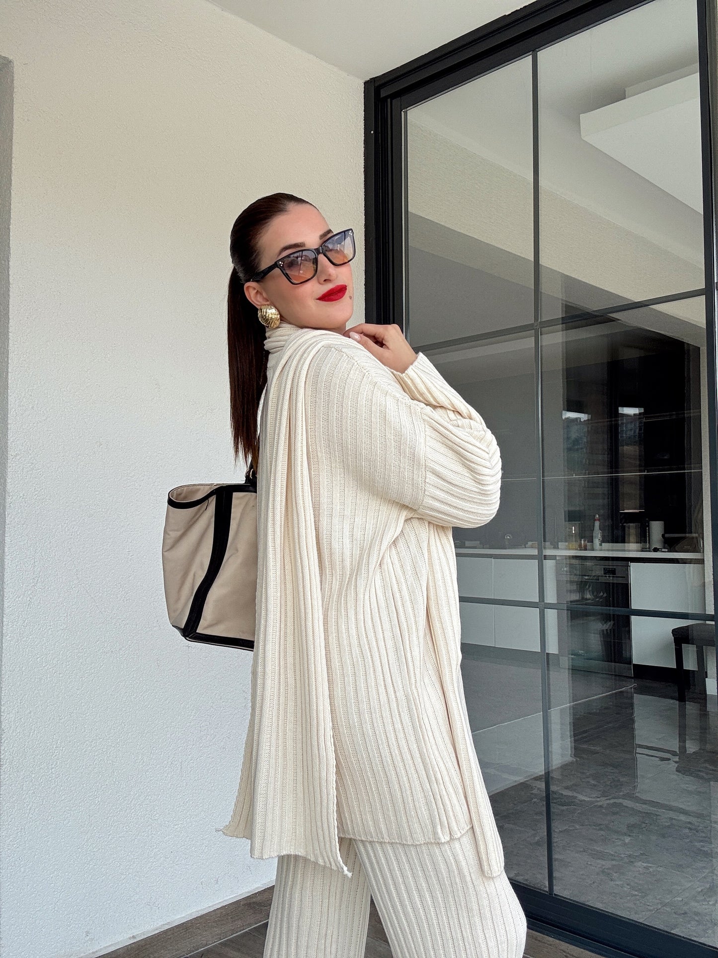 Şallı triko takım-LATTE