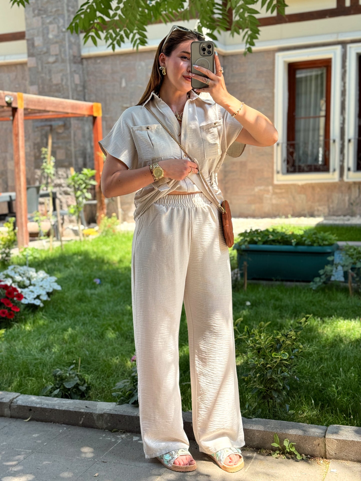 Bağlamalı Premium keten takım Taş
