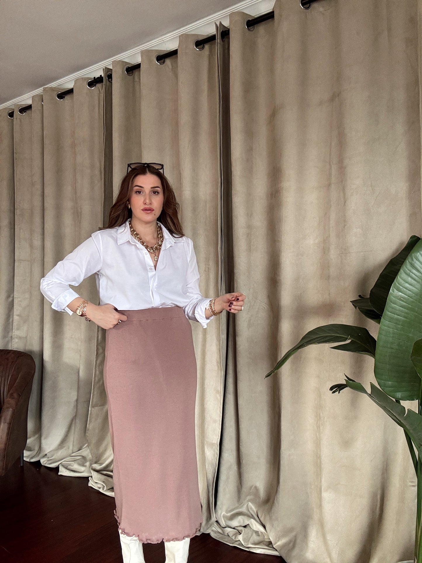 Volanlı Triko Etek - PUDRA