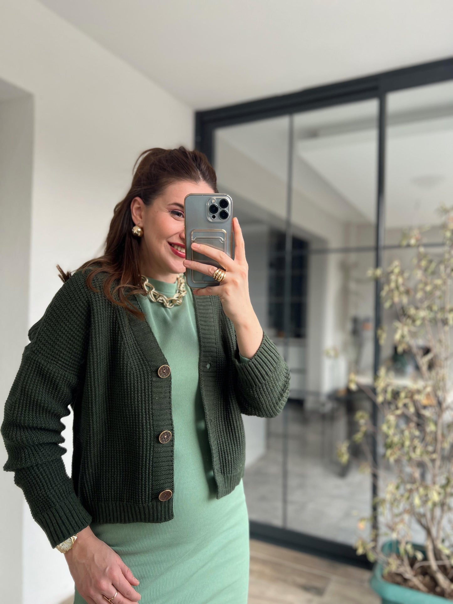 3 Düğme Kısa Triko Hırka KLS389 HAKİ