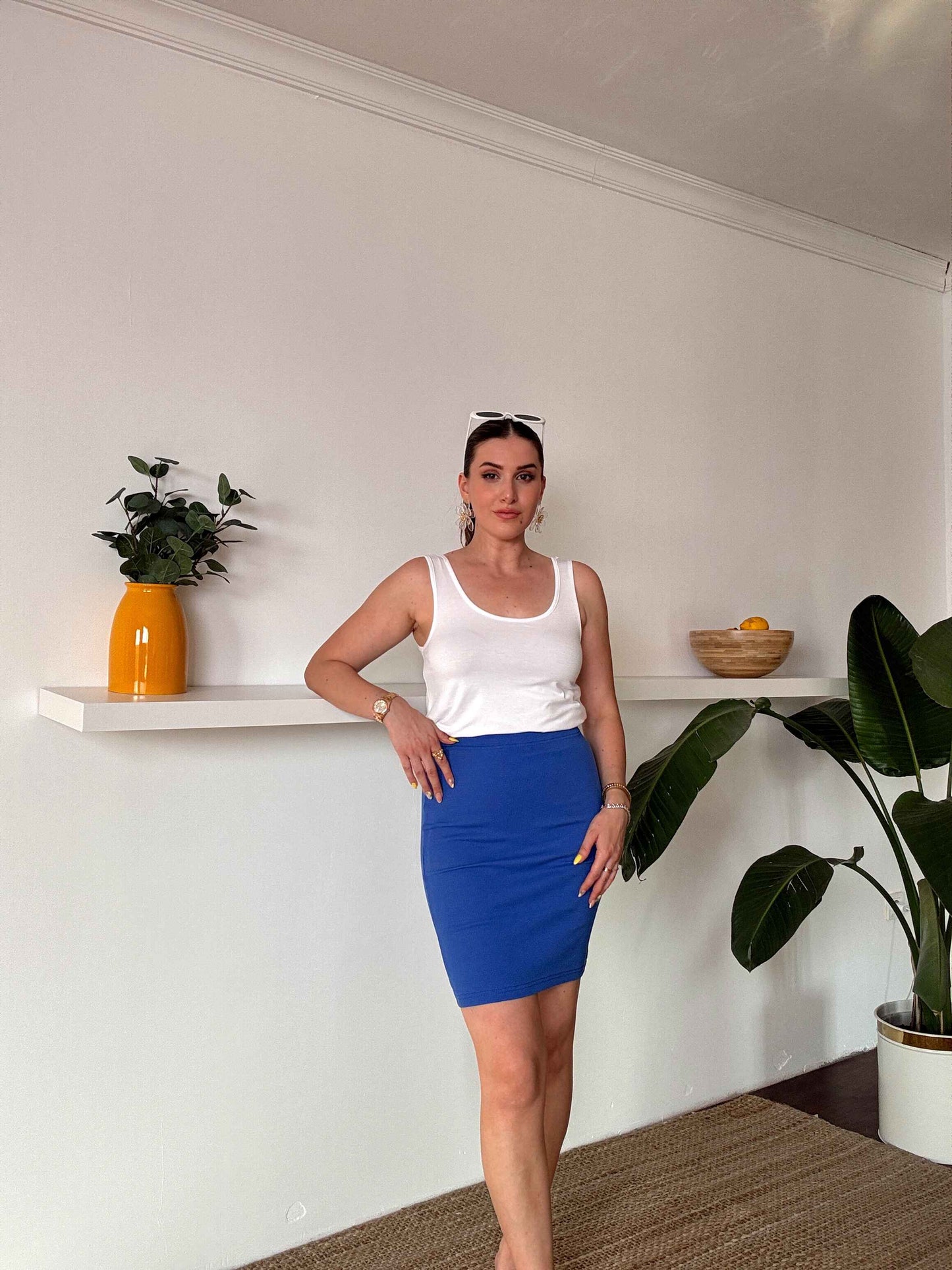 Fitilli bel lastikli etek SAKS MAVİ