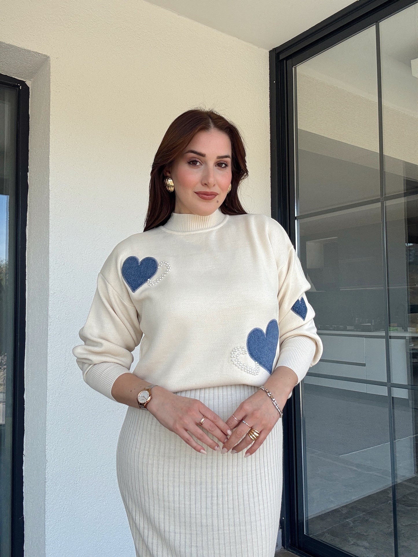 Kalpli kot garnili Jile triko takım Latte