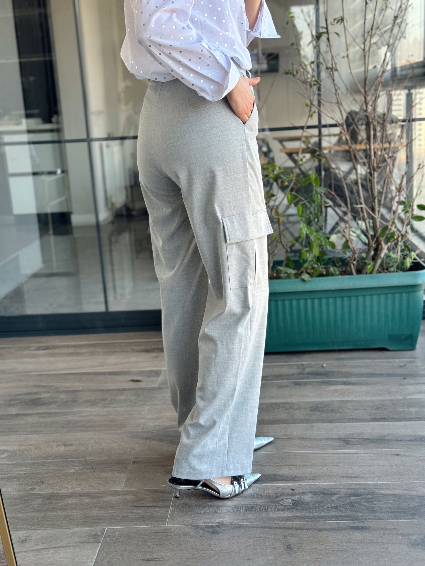 Kargo Cep Geniş Paça Pantolon- GRİ