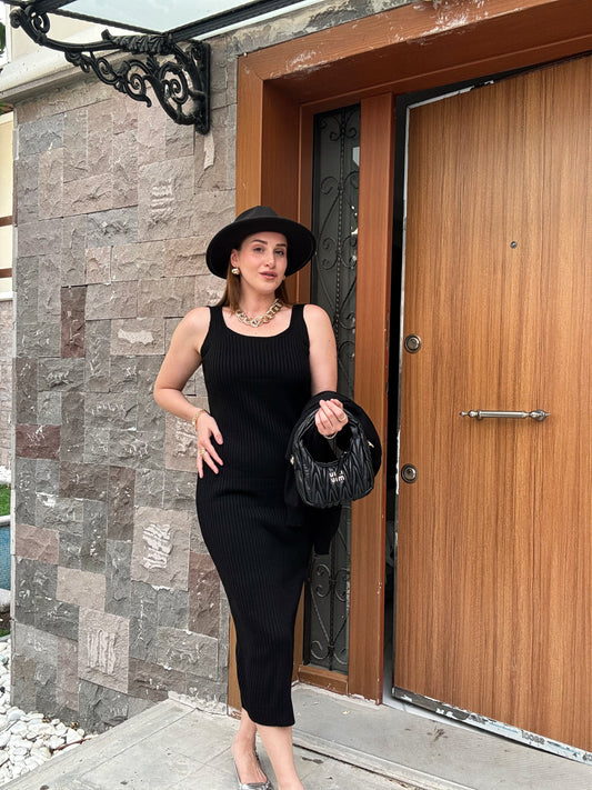 Ceketli Elbiseli Triko Takım - SİYAH