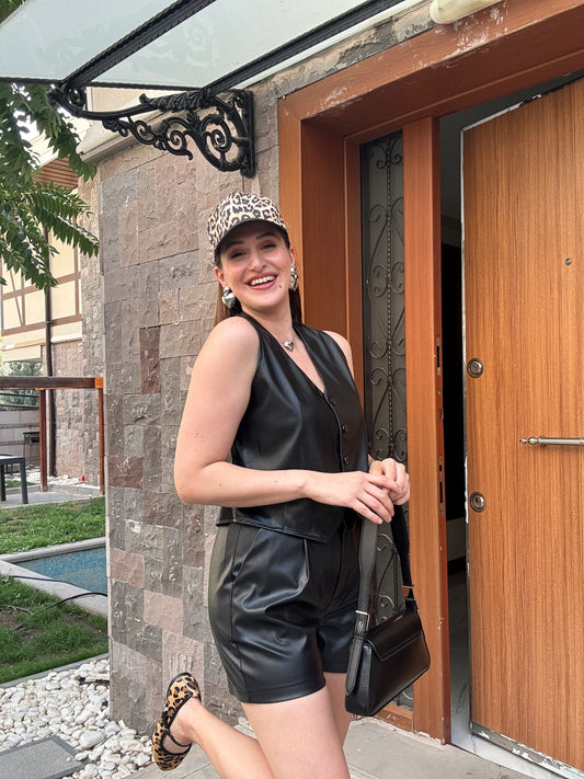 DERİ YELEK - SİYAH