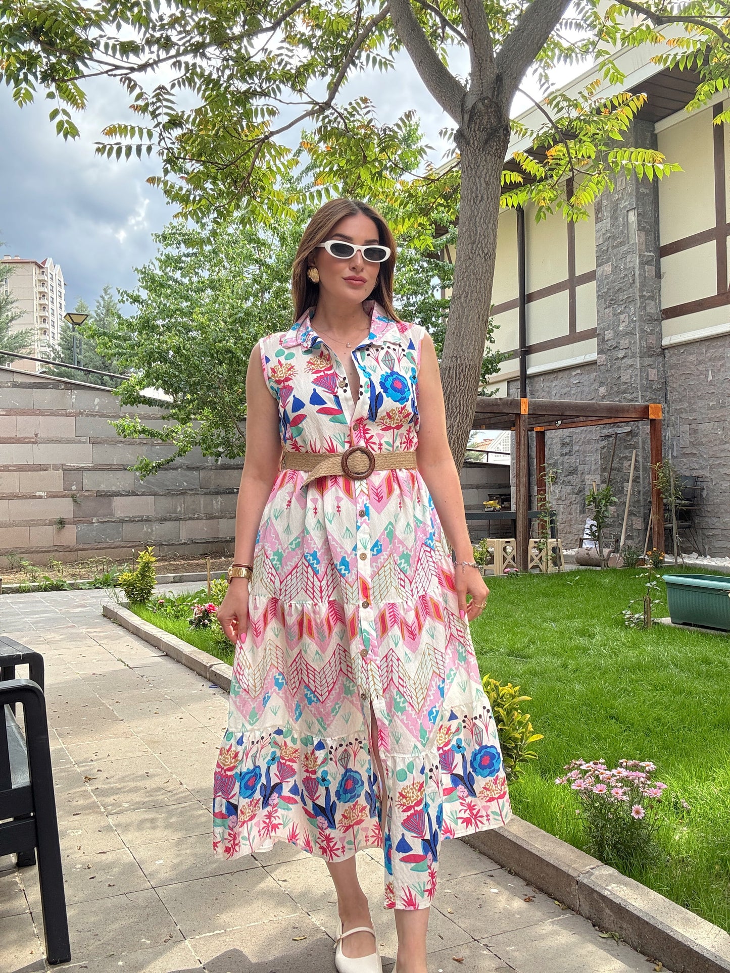 Alaçatı Kemerli Elbise Pembe