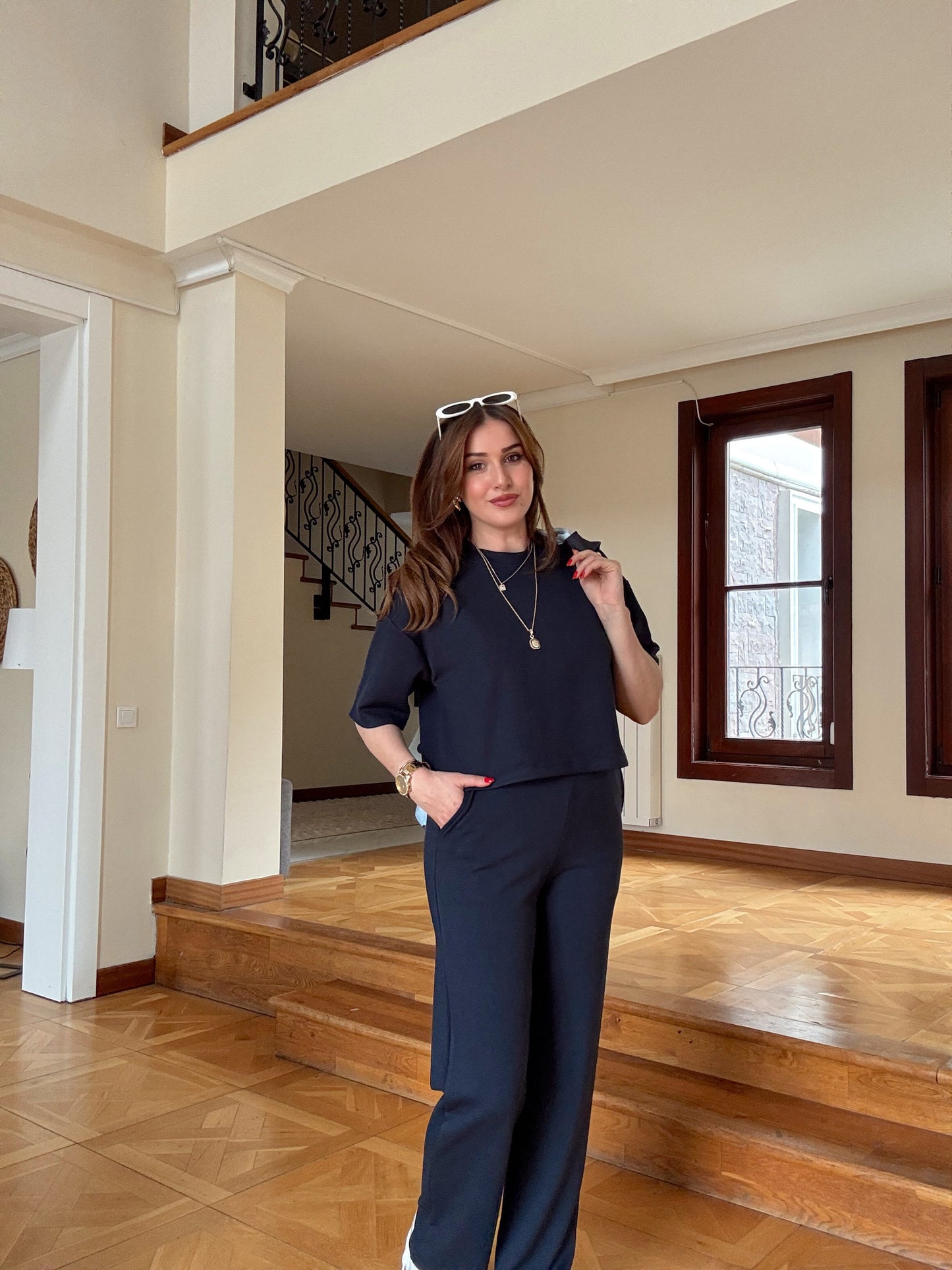 Puantiyeli Yelekli 3 parça Takım Mavi