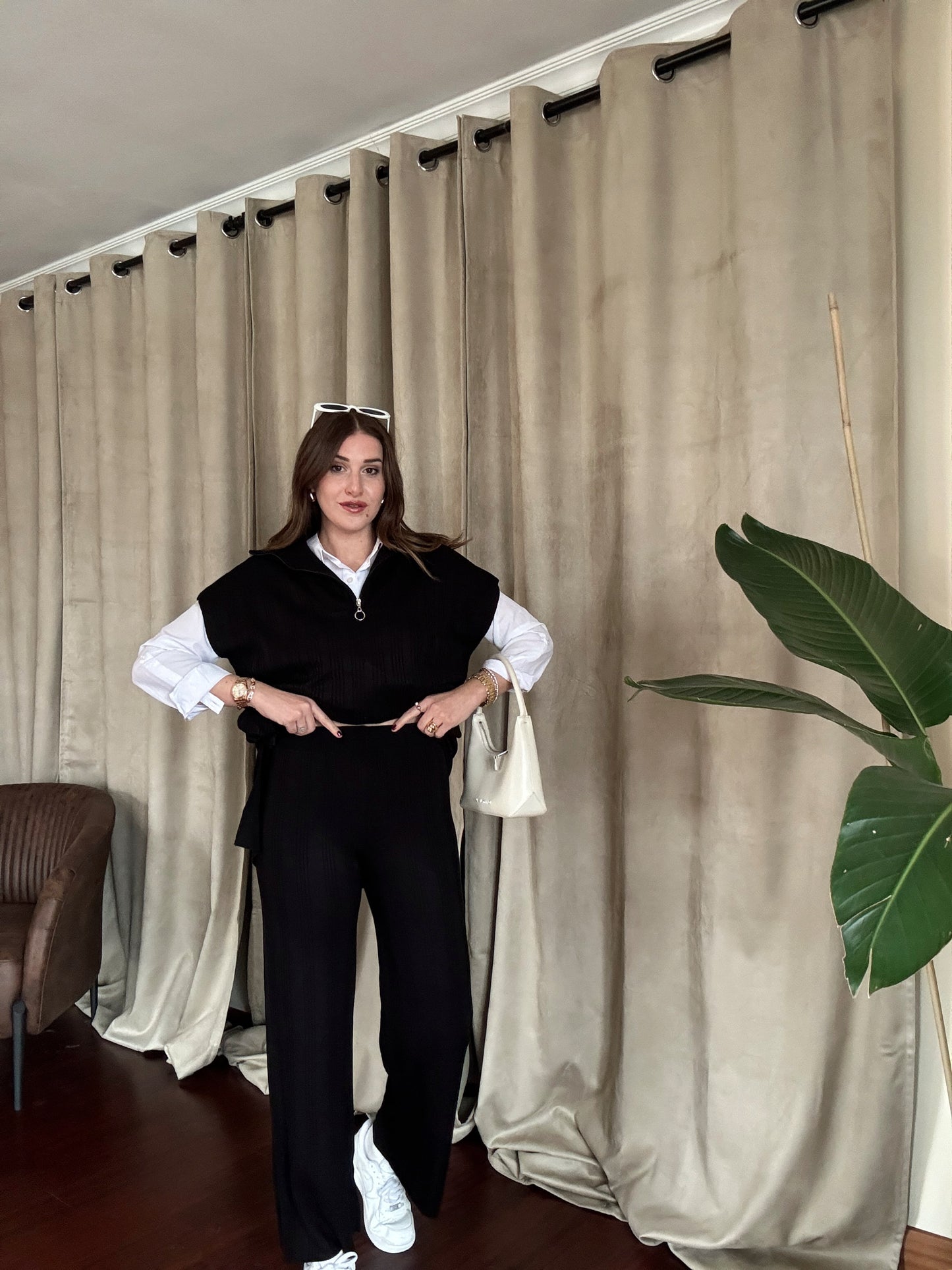 Süveterli Fitilli Triko Takım - SİYAH
