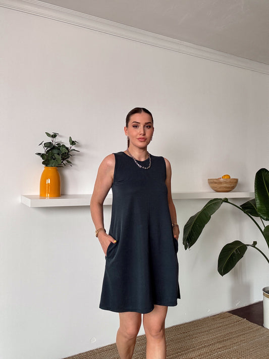 Basic Yıkamalı Elbise Füme