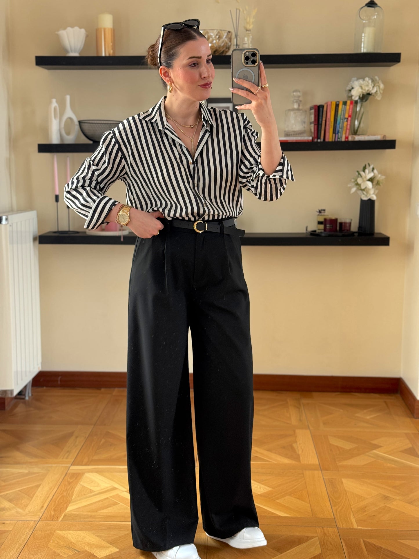 Çizgili klasik gömlek Siyah