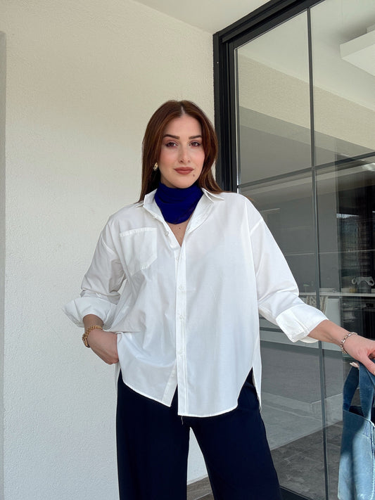 Uzun kol basic gömlek-BEYAZ