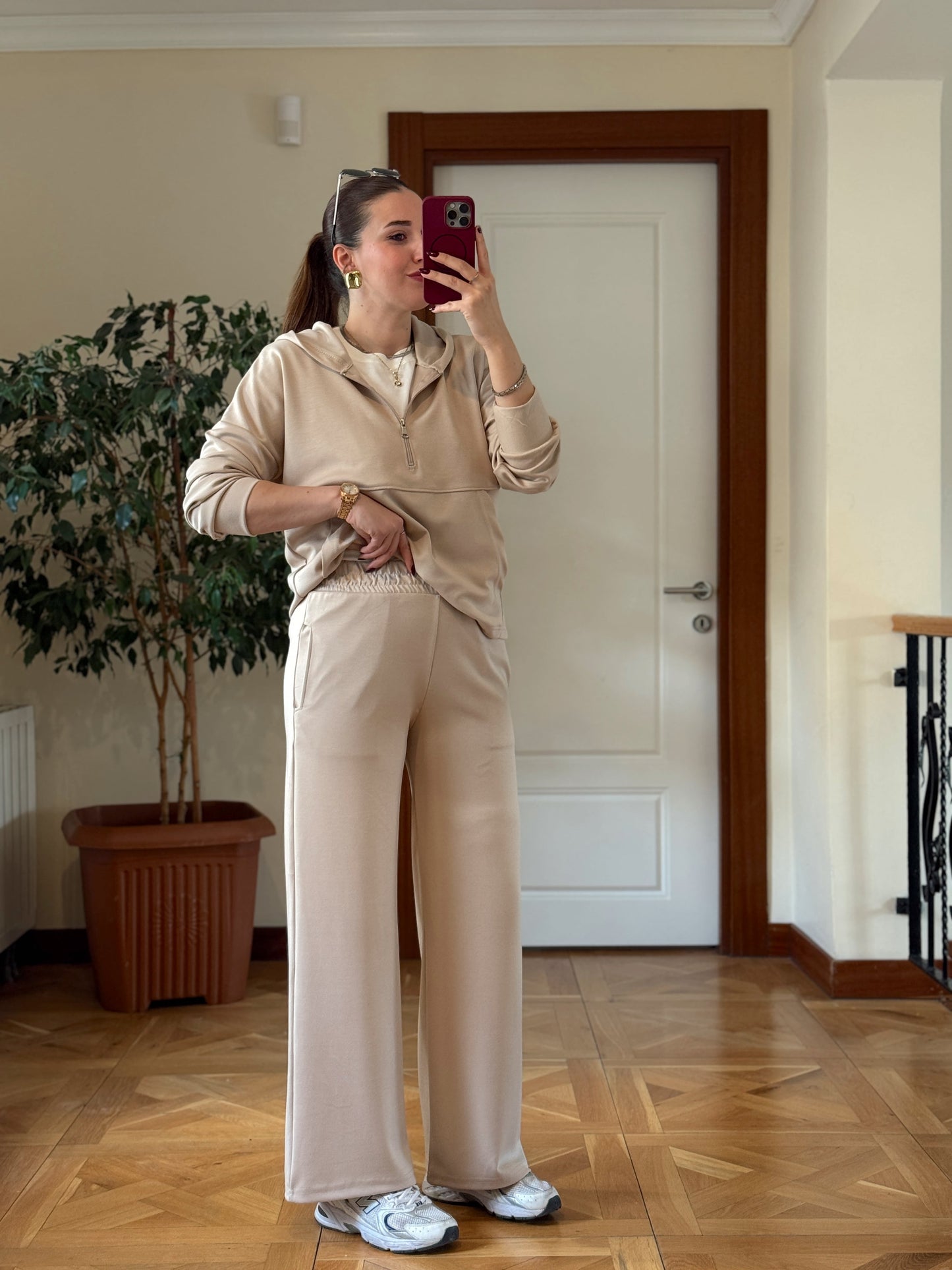 MODAL KUMAŞ KANGURU CEP YARIM FERMUAR TAKIM-TAŞ