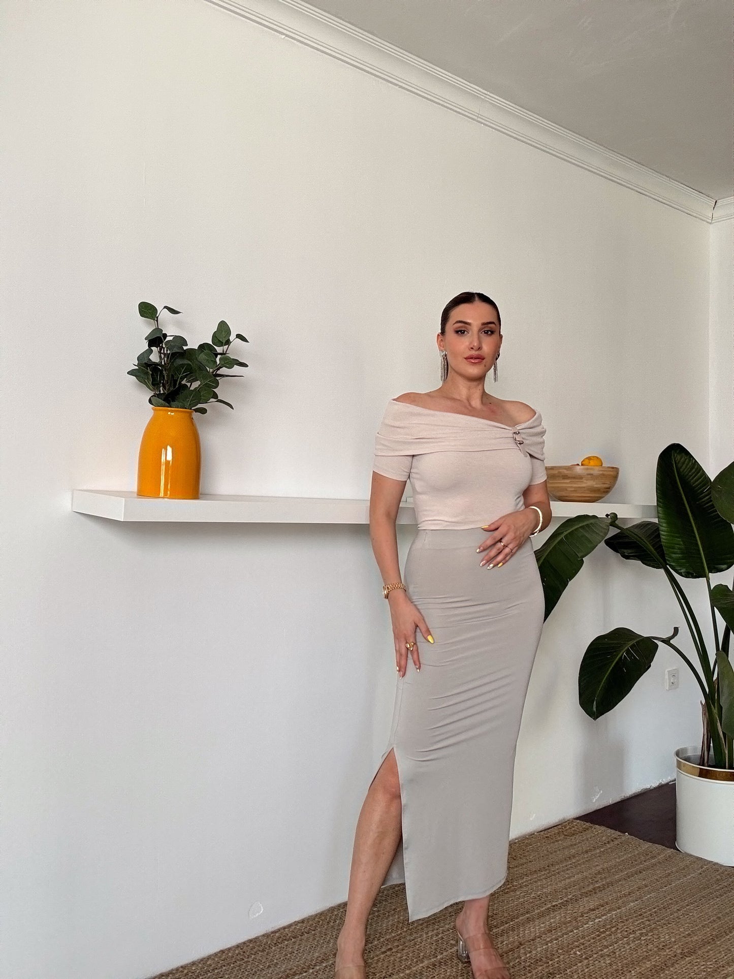 SANDY Yırtmaçlı kalem etek - TAŞ