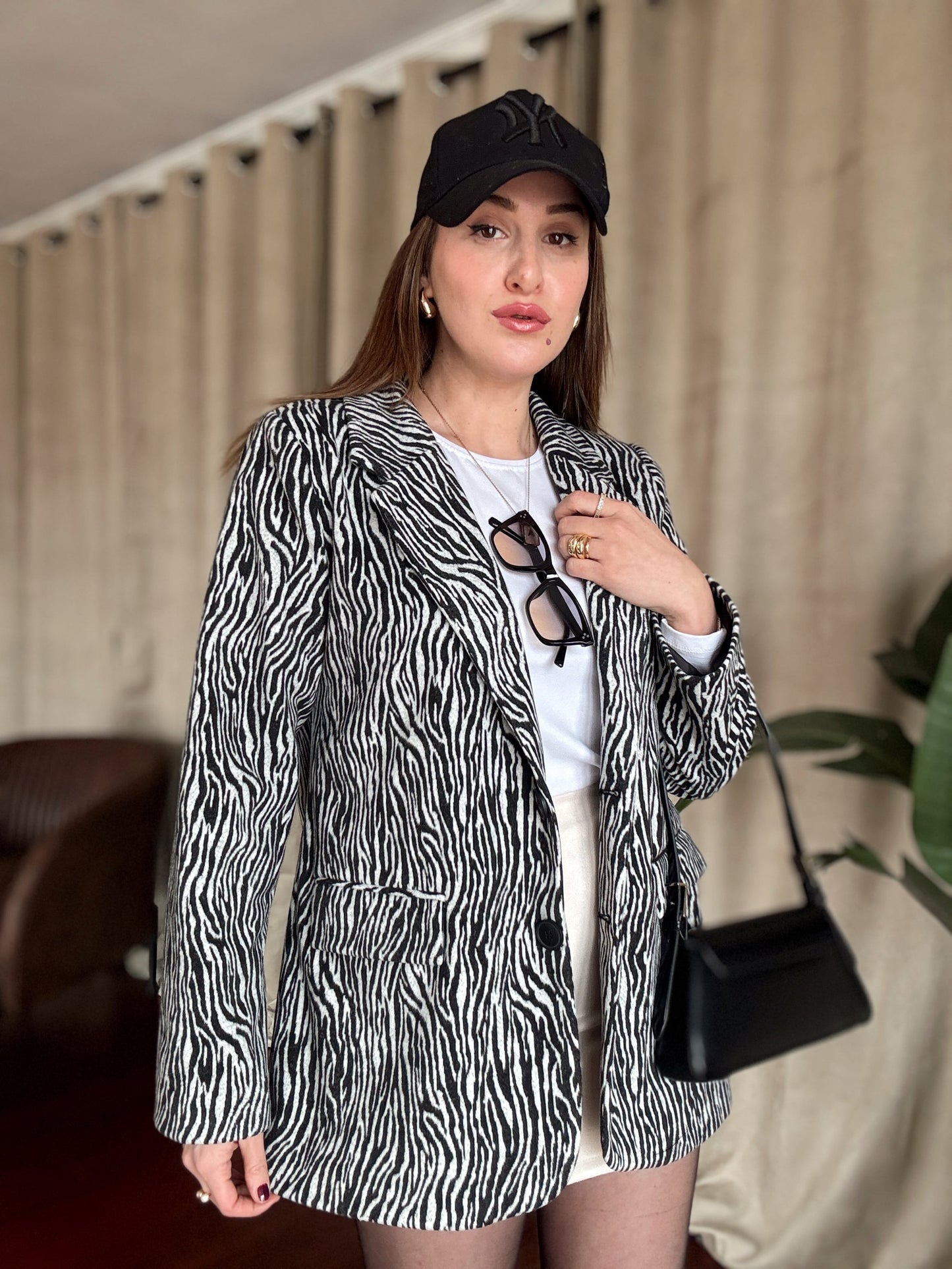Zebra Desenli Kaşe Ceket - SİYAH