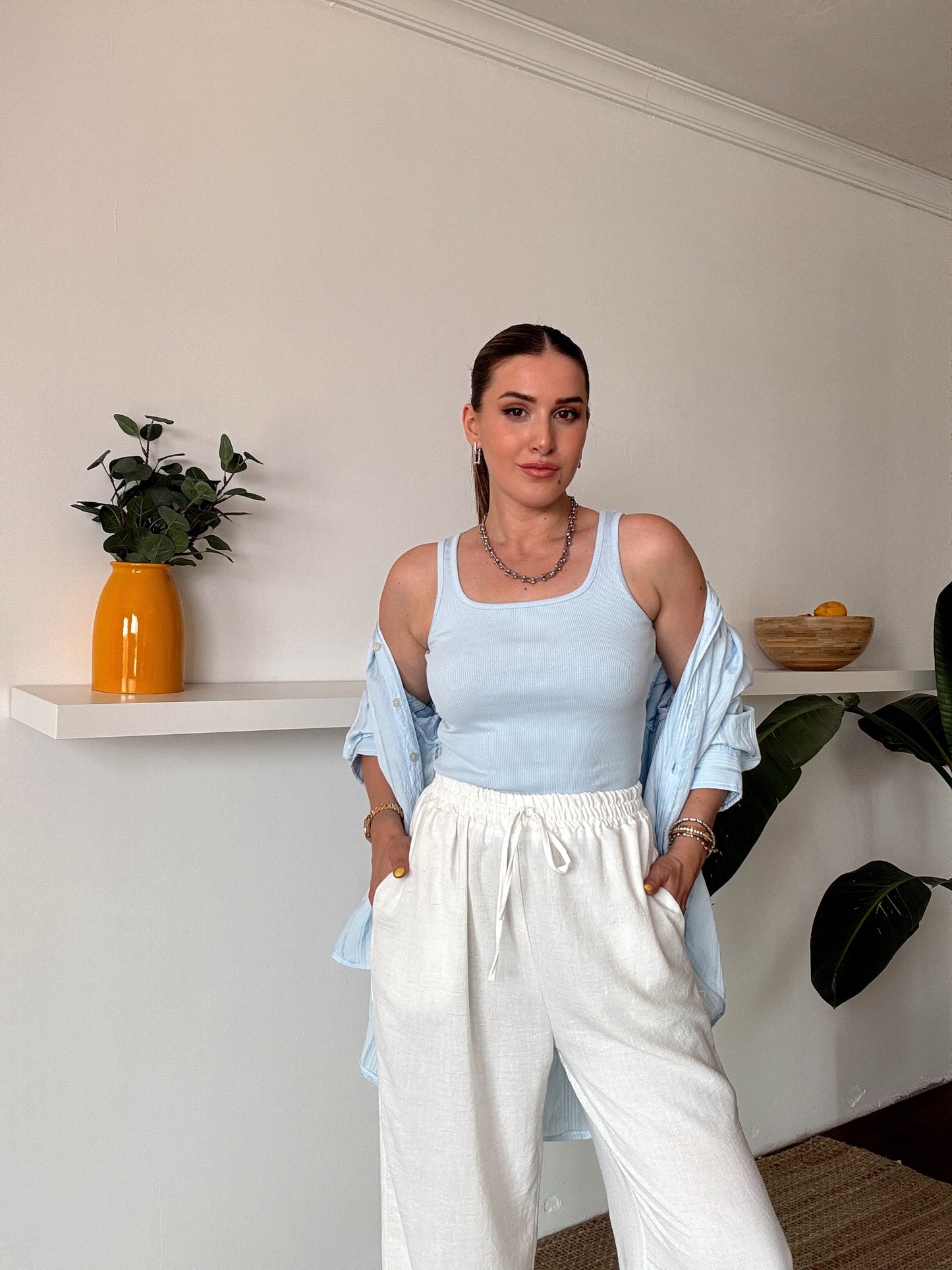 Crush çizgili atletli basic gömlek BEBE MAVİ