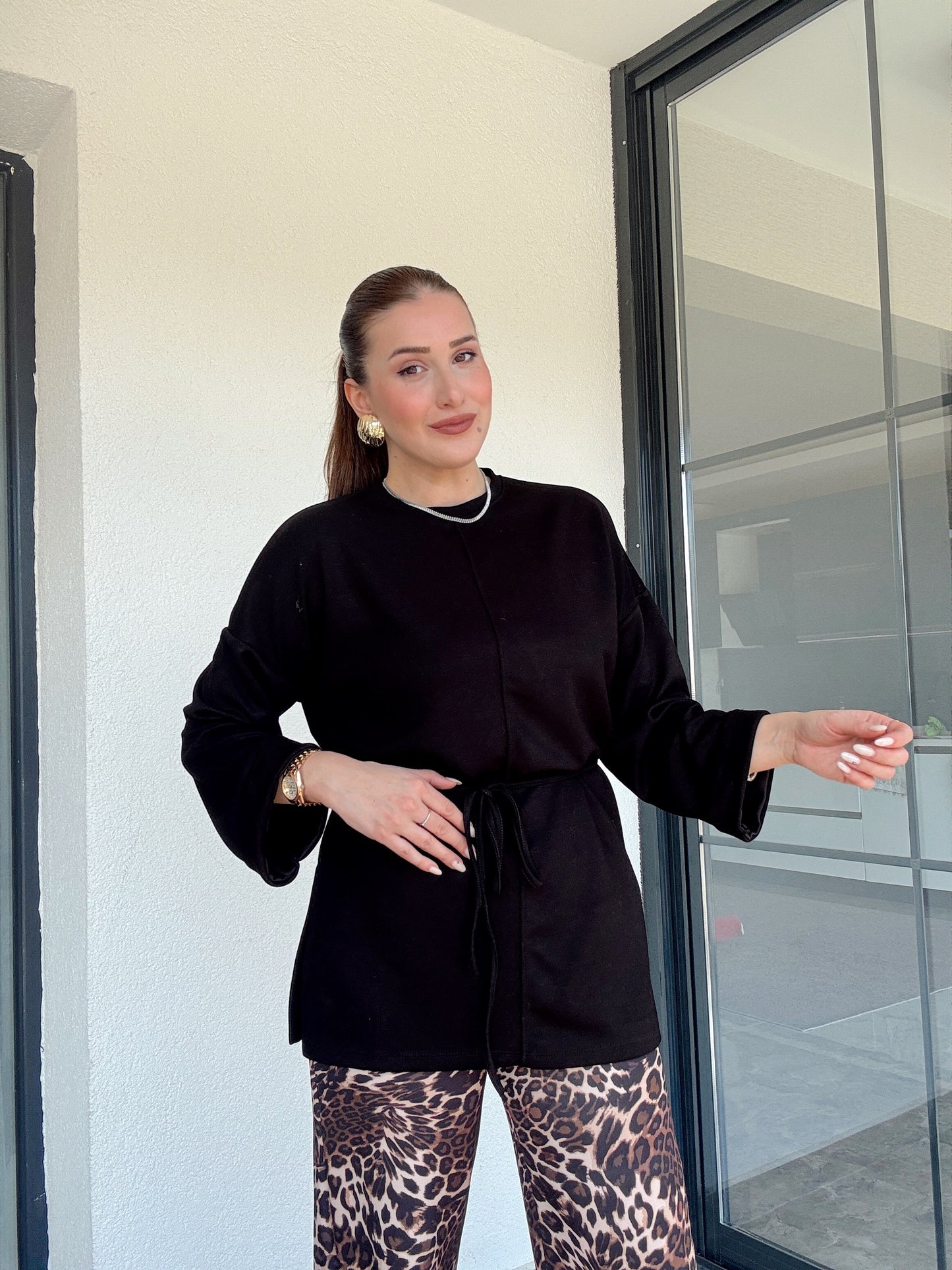 Modal kumaş duble kol tunik-SİYAH