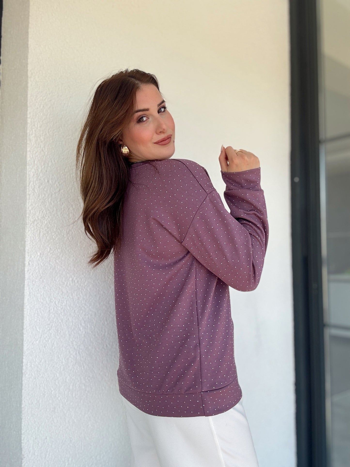 Modal taşlı iki iplik sweat Mor