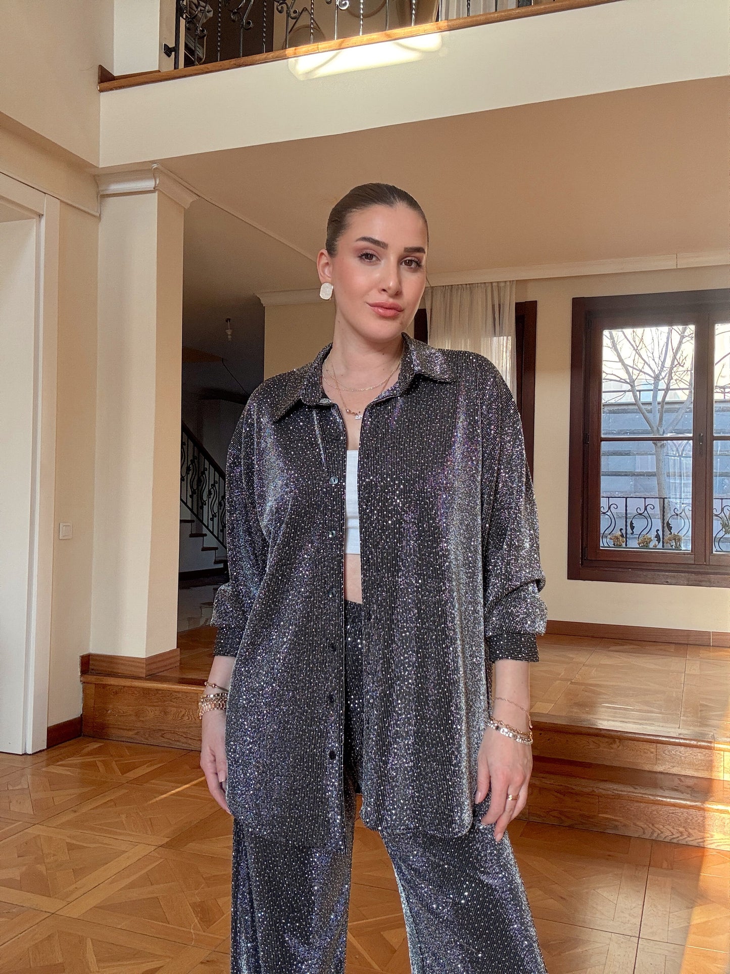 GÜMÜŞ simli taşlı takım-SİYAH