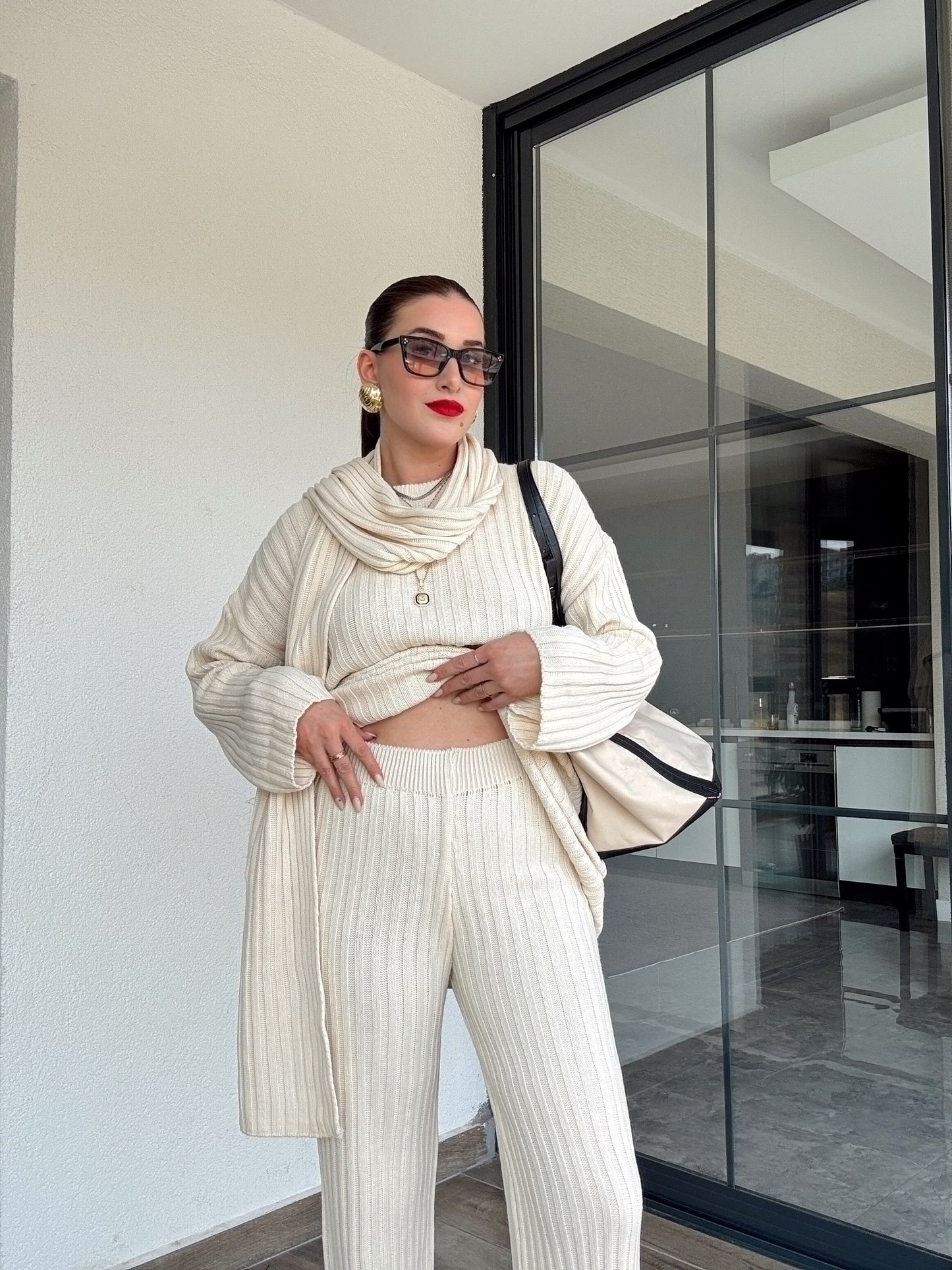 Şallı triko takım-LATTE