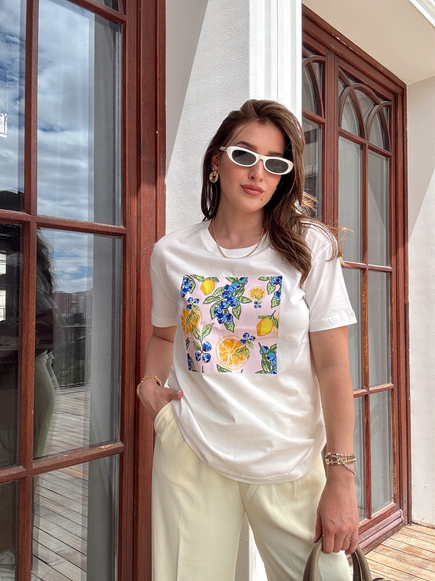 LEMON baskılı basic tişört BEYAZ