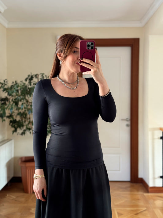 Kare yaka uzun kol bluz-SİYAH