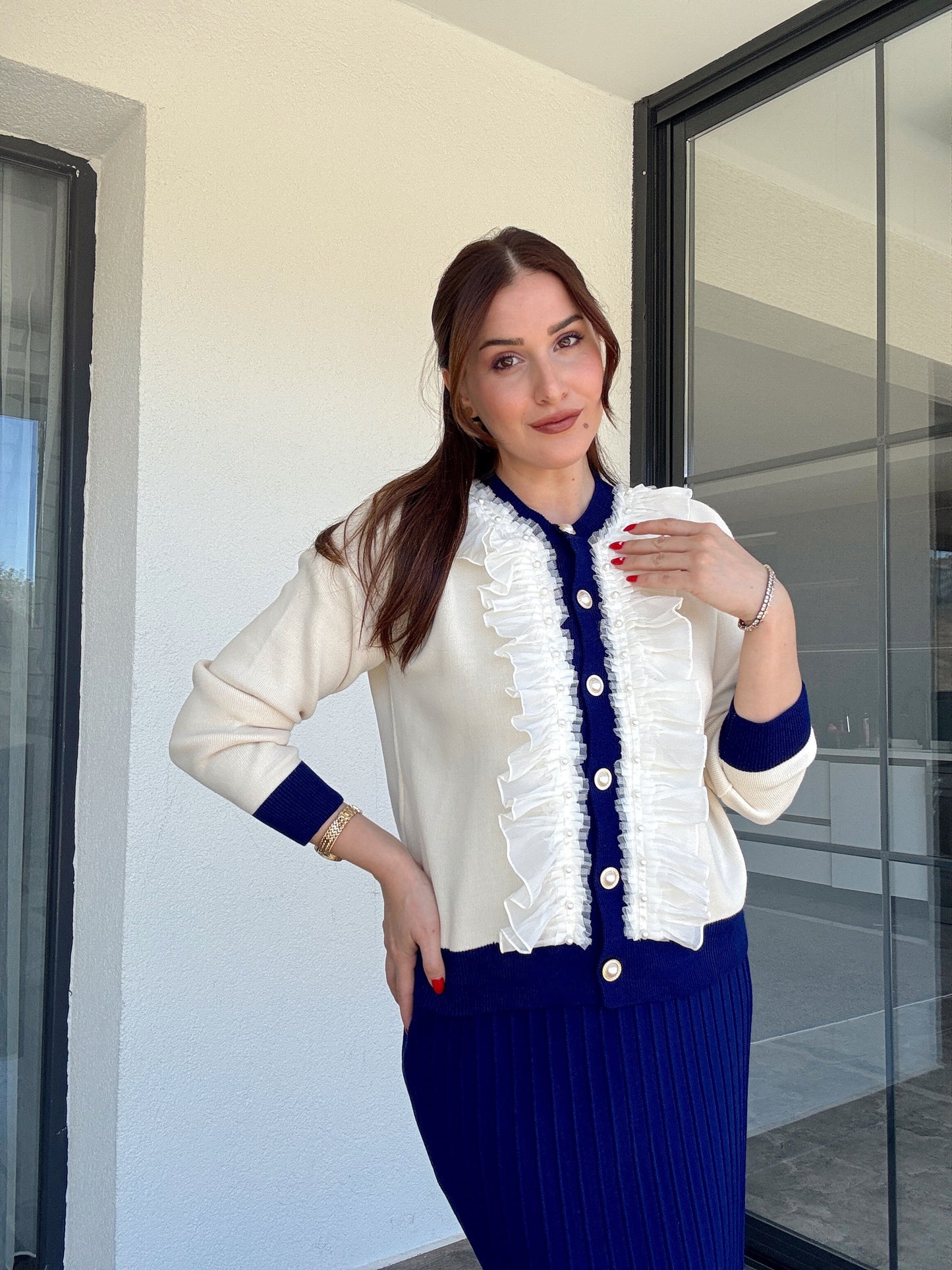 Manolya incili etekli ikili takım LACİVERT