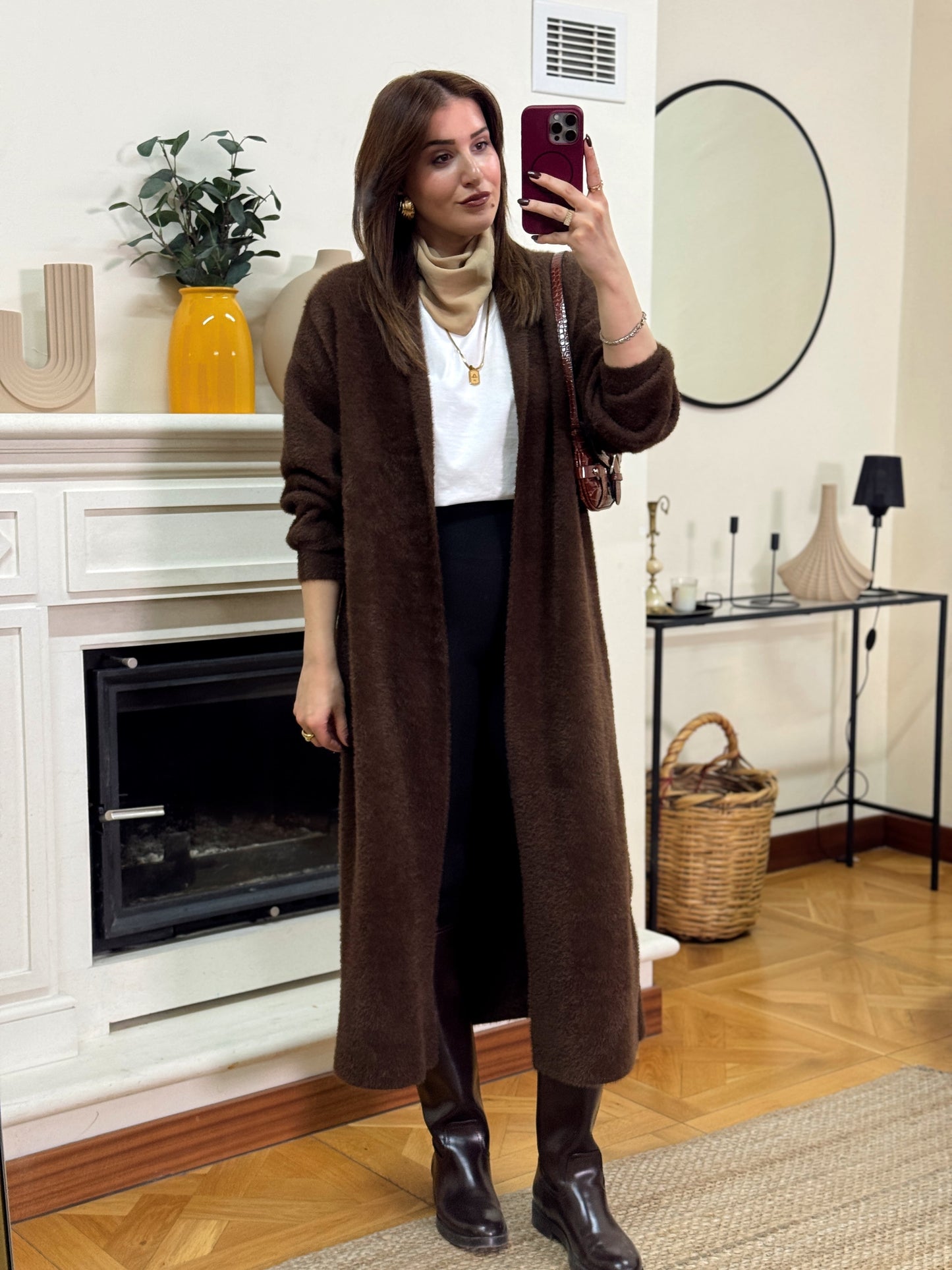 Premium uzun sakal kumaş hırka-KAHVERENGİ