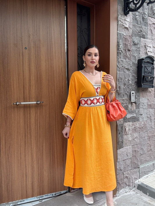 Müslin kumaş otantik elbise TURUNCU