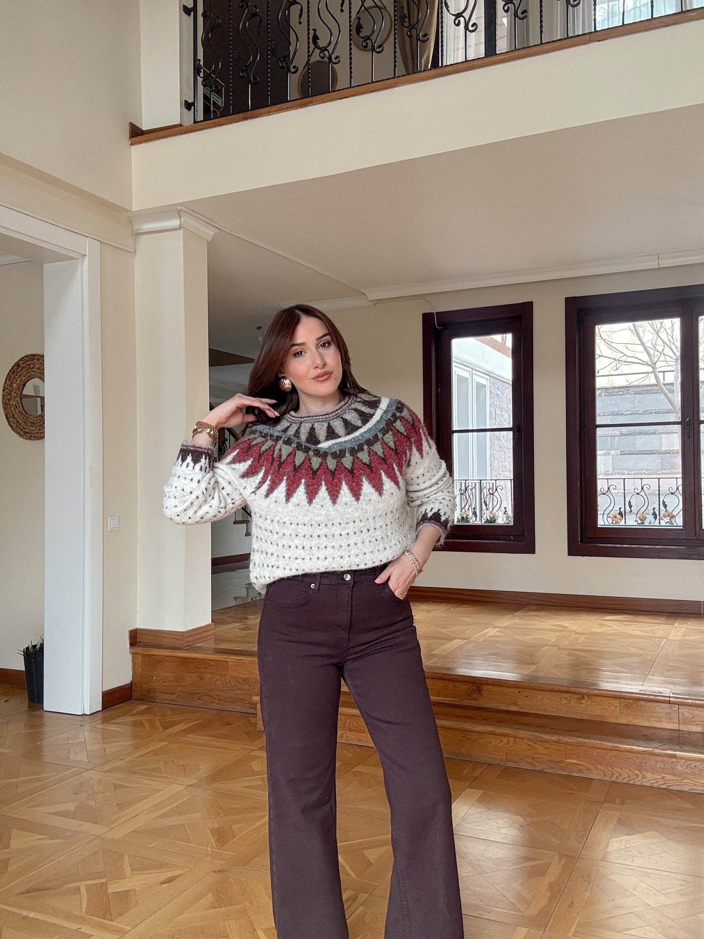 Helsinki etnik desenli kazak-BEJ