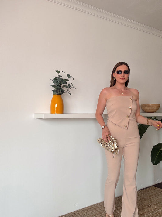 MİLENA gold düğme detaylı tulum TAŞ