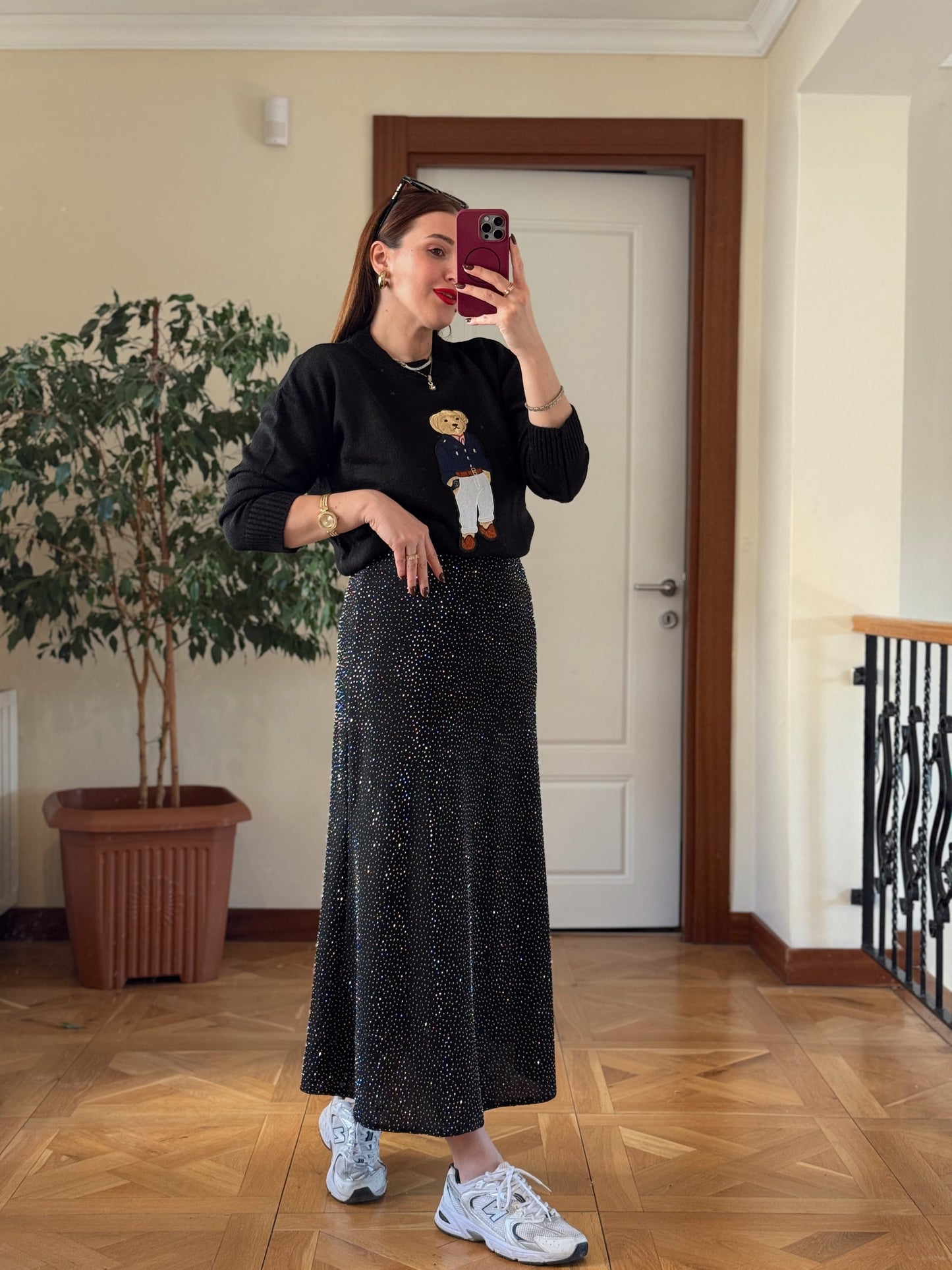 Ayıcık İşleme Yumoş Triko Kazak - SİYAH-LACİVERT