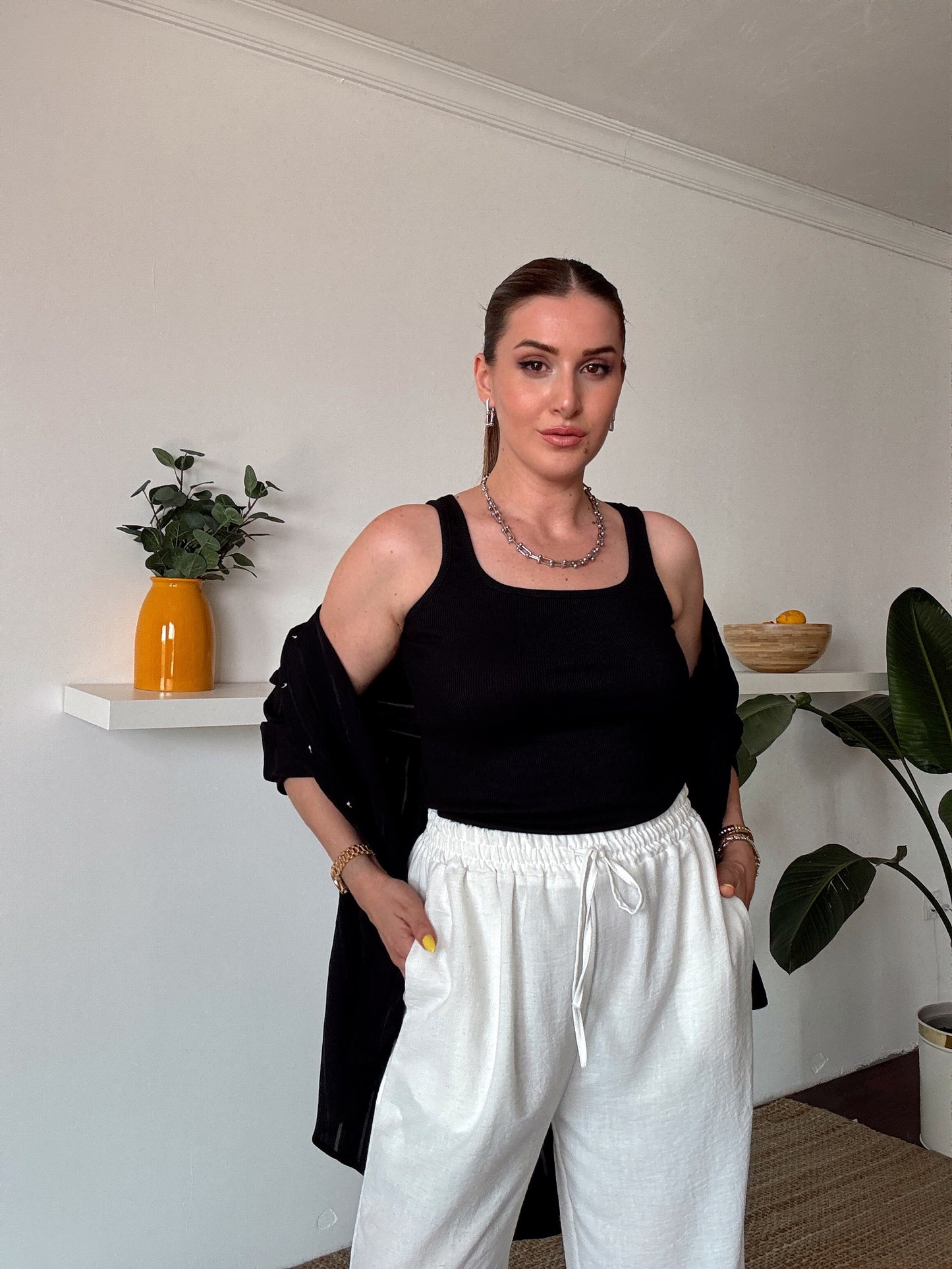 Crush çizgili atletli basic gömlek SİYAH