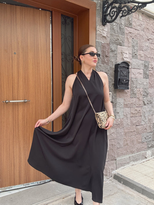 Sırt Dekolte Tensel Elbise Siyah