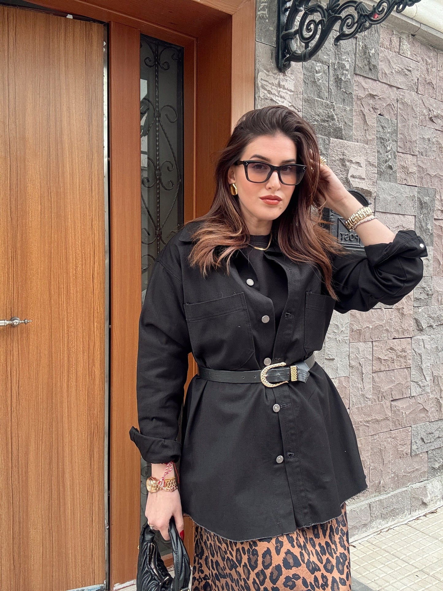 Çift Cep Denim Gömlek Ceket Siyah