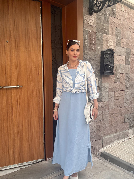 Çizgi detaylı aerobin gömlek MAVİ