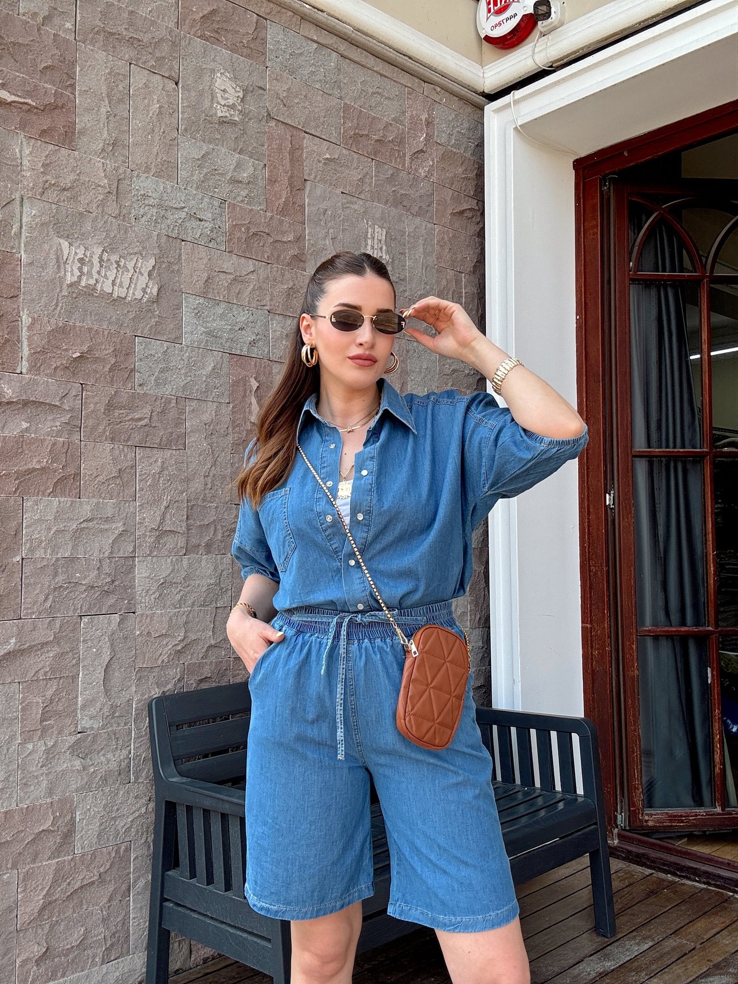 Şortlu oversize kot takım-KOYU MAVİ