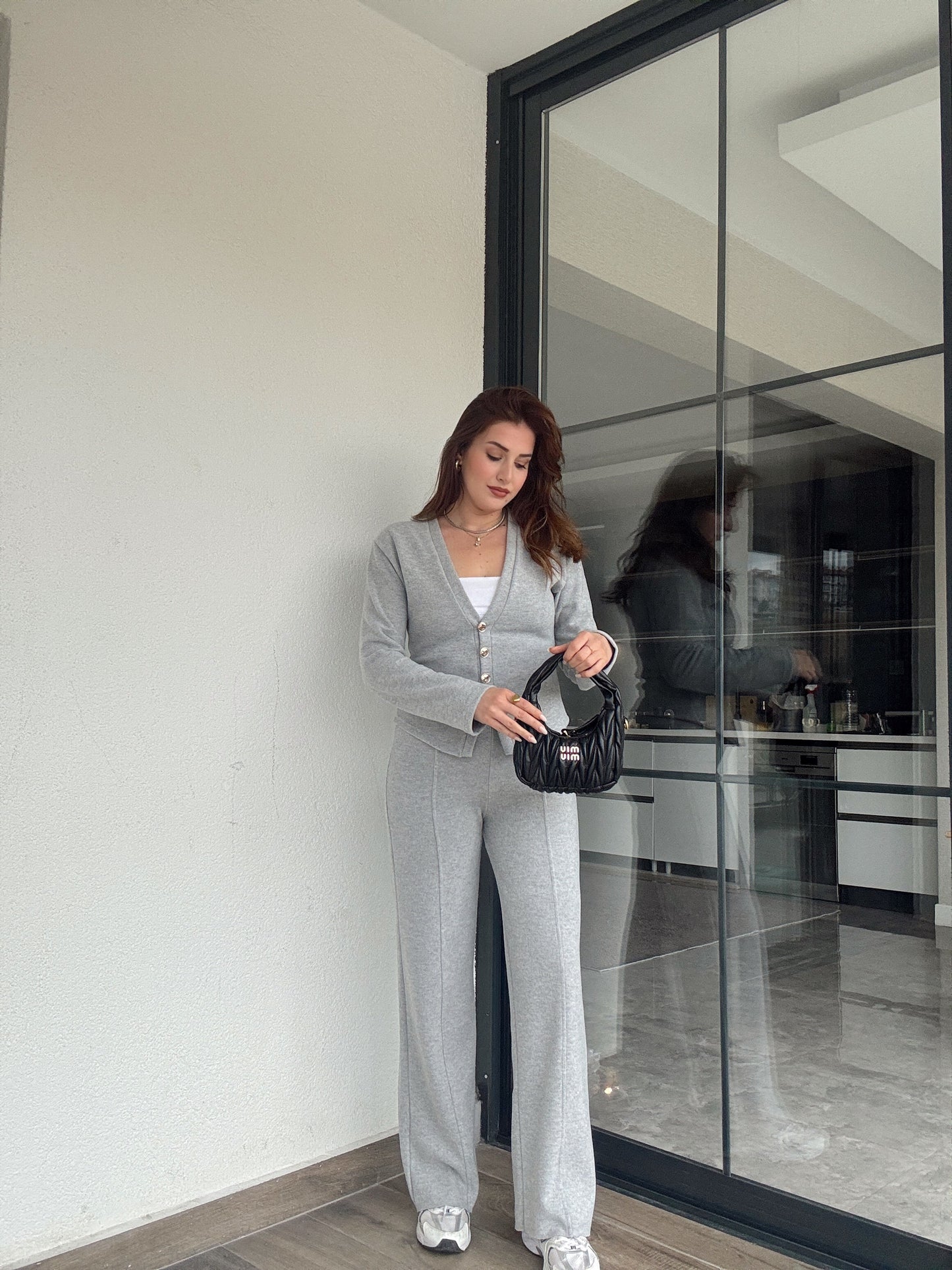 Selanik önü düğmeli ceket çimalı pantolon takım-AÇIK GRİ