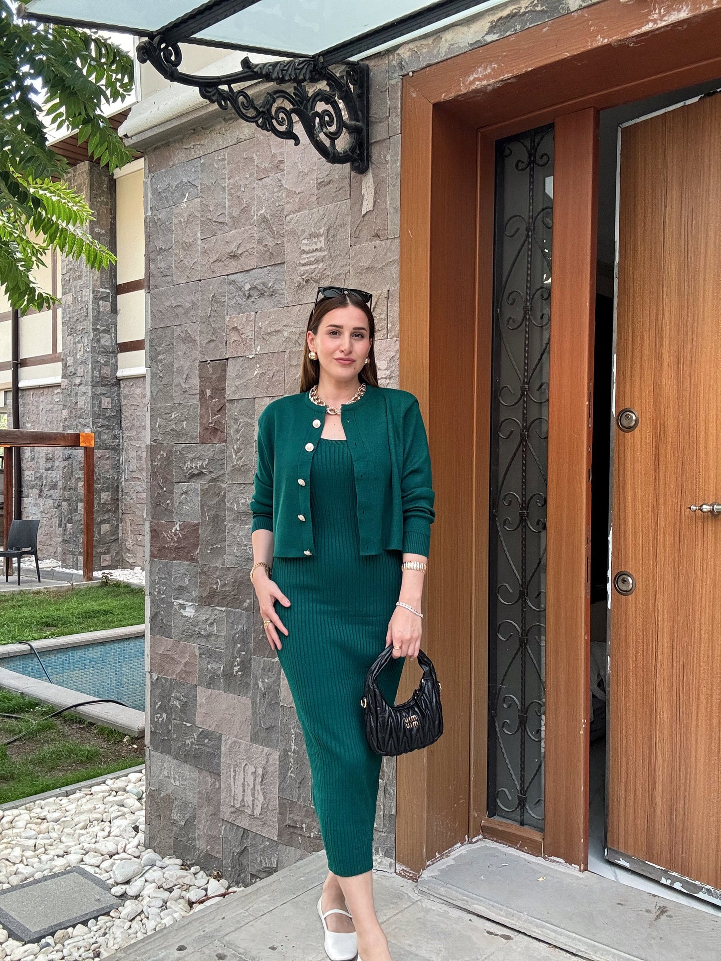 Ceketli Elbiseli Triko Takım - YEŞİL